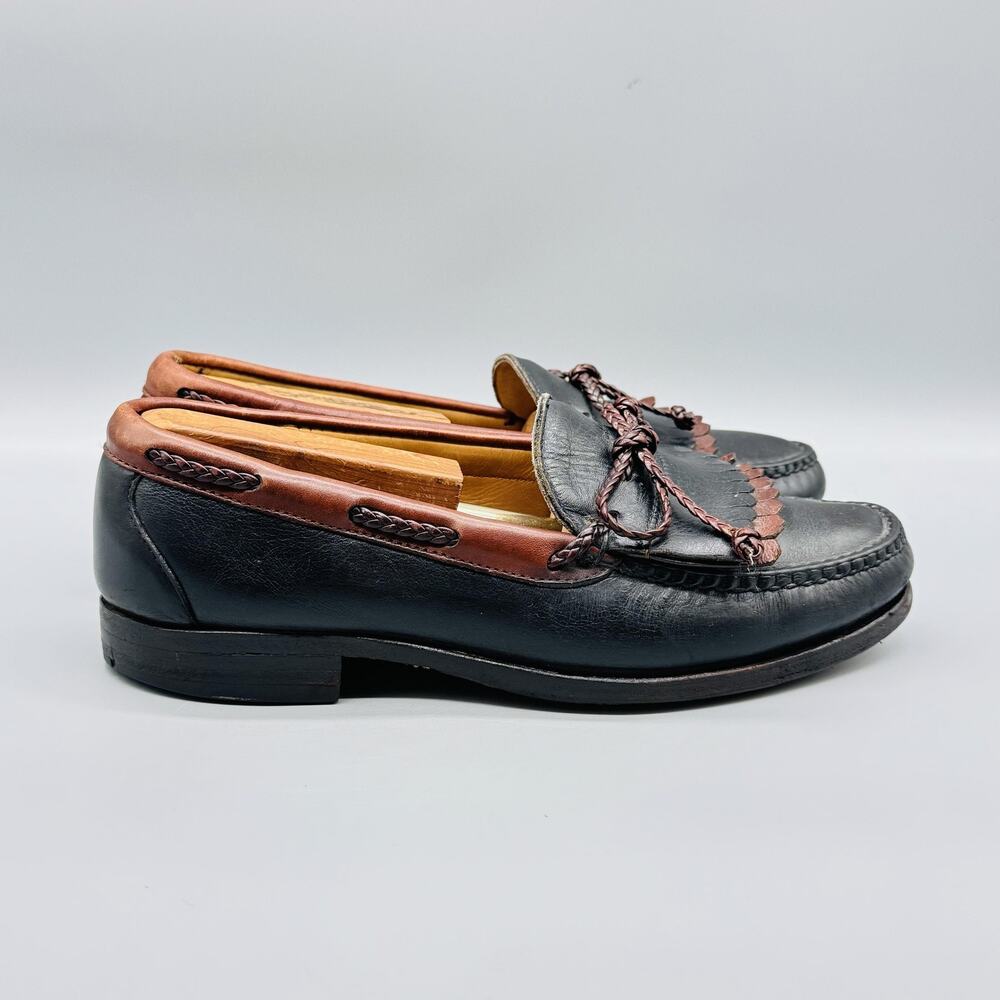 Allen Edmonds Shoes Mens 8.5 Black Leather Kiltie Loafers Moc Toe Dress Vtg USA